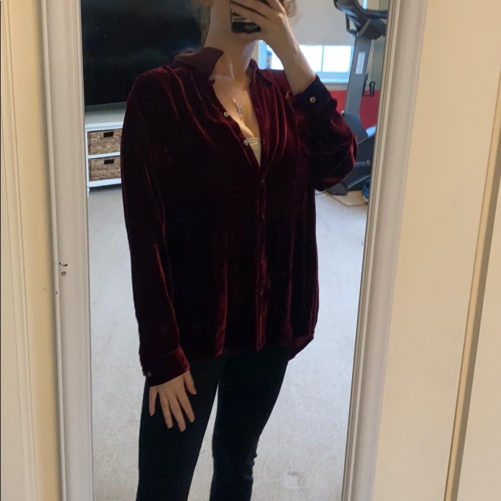 J Jill burgandy velvet blouse